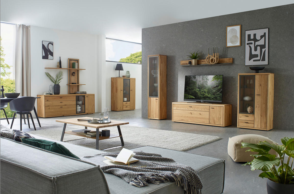 WOHNWAND  in Dunkelgrau, Wildeiche 324/202/45 cm  - Wildeiche/Dunkelgrau, Design, Glas/Holz (324/202/45cm) - Valnatura