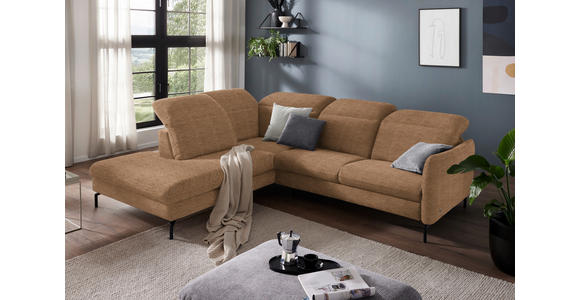 ECKSOFA in Flachgewebe Braun 233/299-313 cm - Schwarz/Braun, Design, Textil/Metall (233/299-313cm) - Dieter Knoll