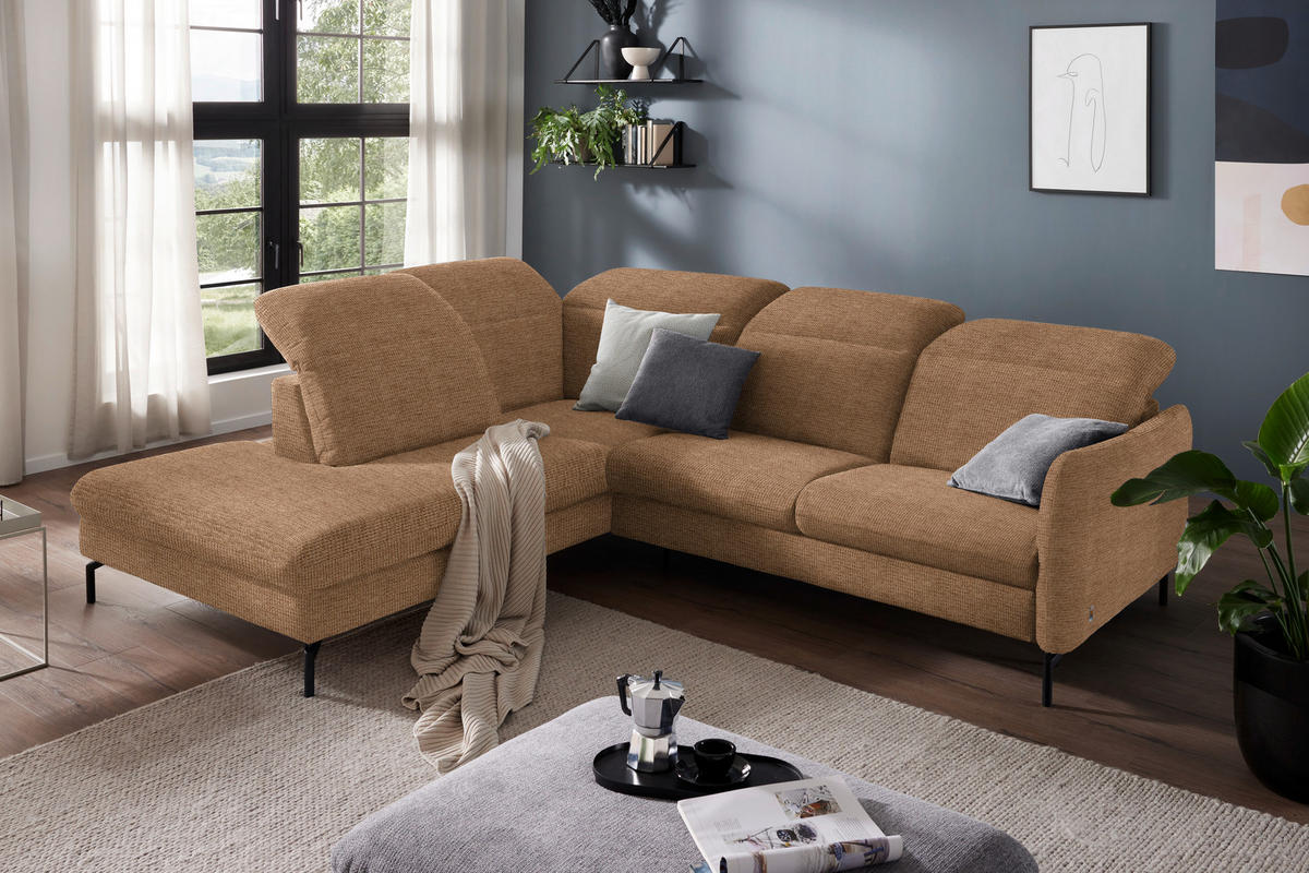 ECKSOFA in Flachgewebe Braun  - Schwarz/Braun, Design, Textil/Metall (233/299-313cm) - Dieter Knoll