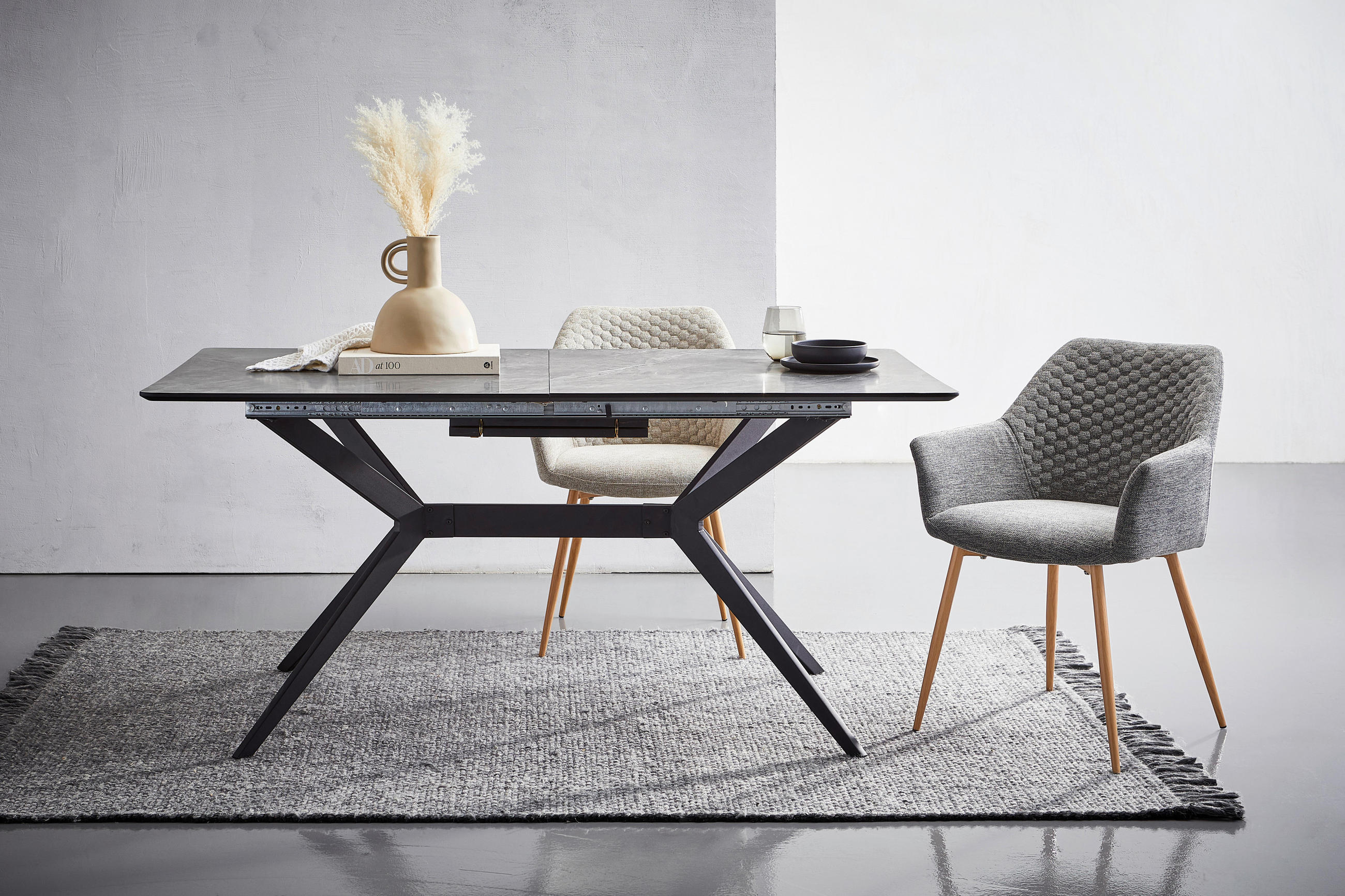 ESSTISCH Grau, Schwarz rechteckig  ausziehbar  - Schwarz/Grau, MODERN, Holzwerkstoff/Metall (160/90/75cm) - MID.YOU