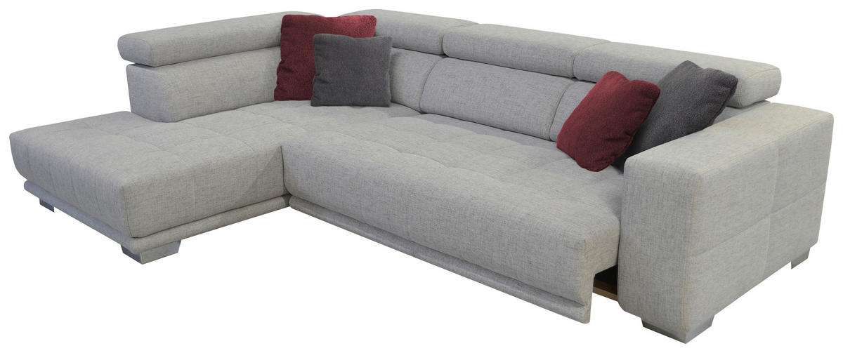 ECKSOFA in Chenille Hellgrau  - Chromfarben/Hellgrau, Design, Textil (207/301cm) - Xora
