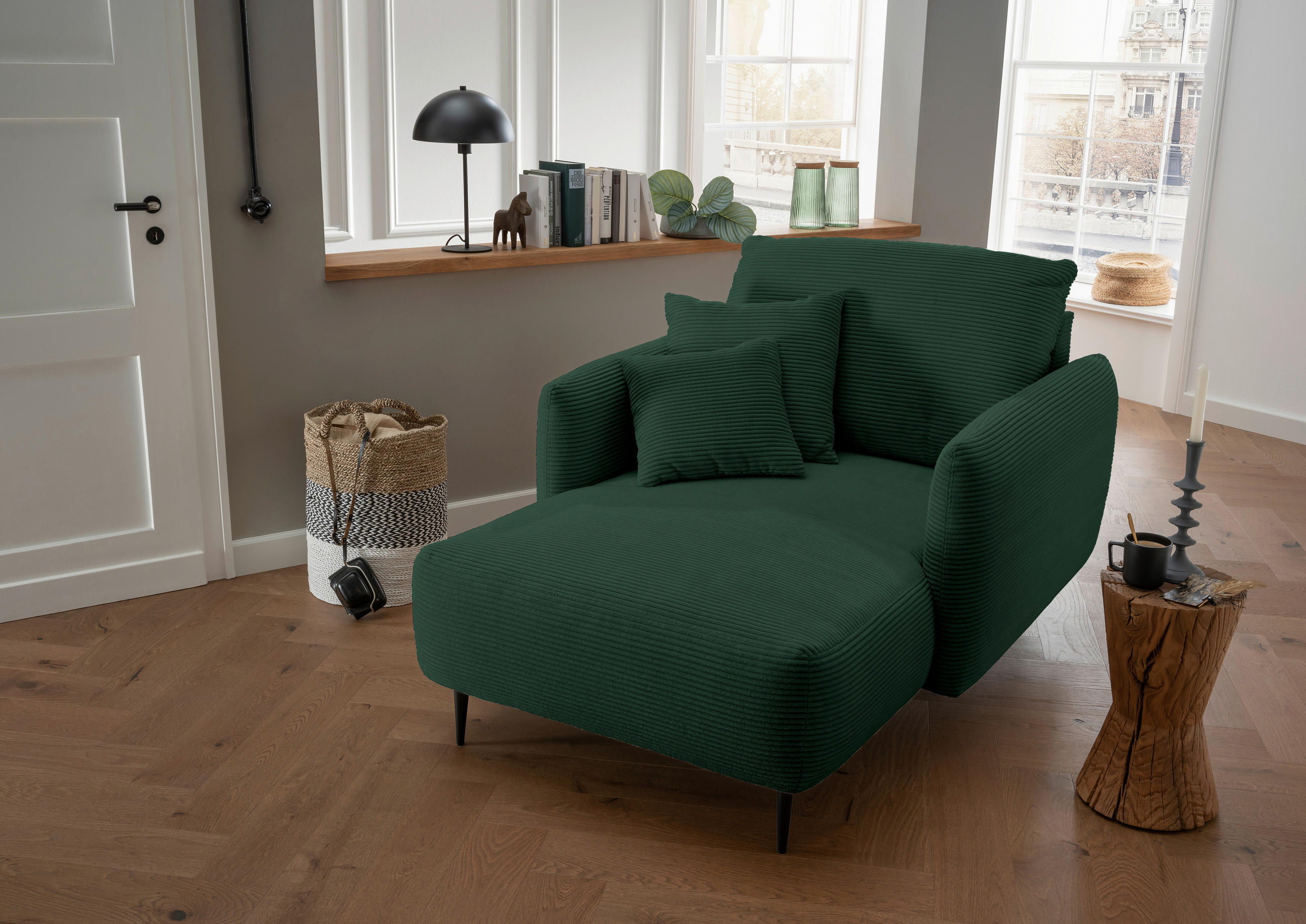 XXL-SESSEL Cord Dunkelgrün    - Dunkelgrün/Schwarz, Design, Textil/Metall (112/95/158cm) - Livetastic