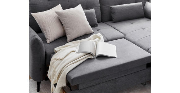 ECKSOFA in Flachgewebe, Leinenoptik Dunkelgrau  - Dunkelgrau/Schwarz, Design, Textil/Metall (247/208cm) - Xora