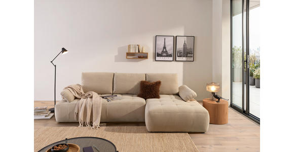 ECKSOFA Naturfarben Webstoff  inkl. Rückenkissen, Bettkasten, Schlaffunktion, Rücken echt, Armteilverstellung, Liegefläche im Originalstoff  - Schwarz/Naturfarben, KONVENTIONELL, Kunststoff/Textil (282/162cm) - Carryhome