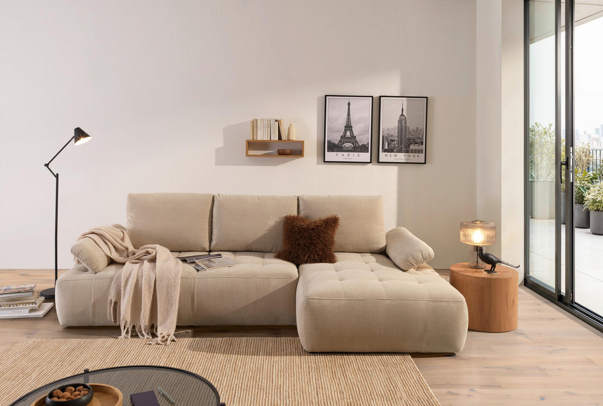 ECKSOFA Naturfarben Webstoff  - Schwarz/Naturfarben, KONVENTIONELL, Kunststoff/Textil (282/162cm) - Carryhome