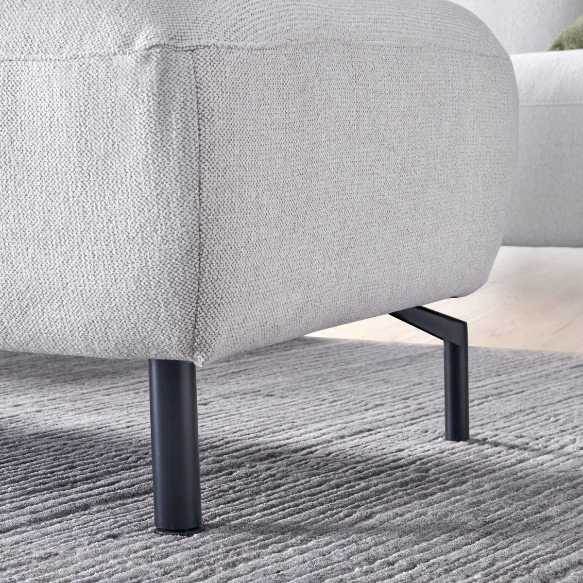 ECKSOFA in Chenille, Flachgewebe Grauweiss  - Schwarz/Grauweiss, Design, Textil/Metall (318/165cm) - Xora