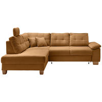 ECKSOFA Goldfarben Cord Bettkasten, Schlaffunktion, Sitztiefenverstellung, Kopfstütze, Liegefläche im Originalstoff  - Goldfarben/Naturfarben, MODERN, Holz/Textil (206/274cm) - Livetastic