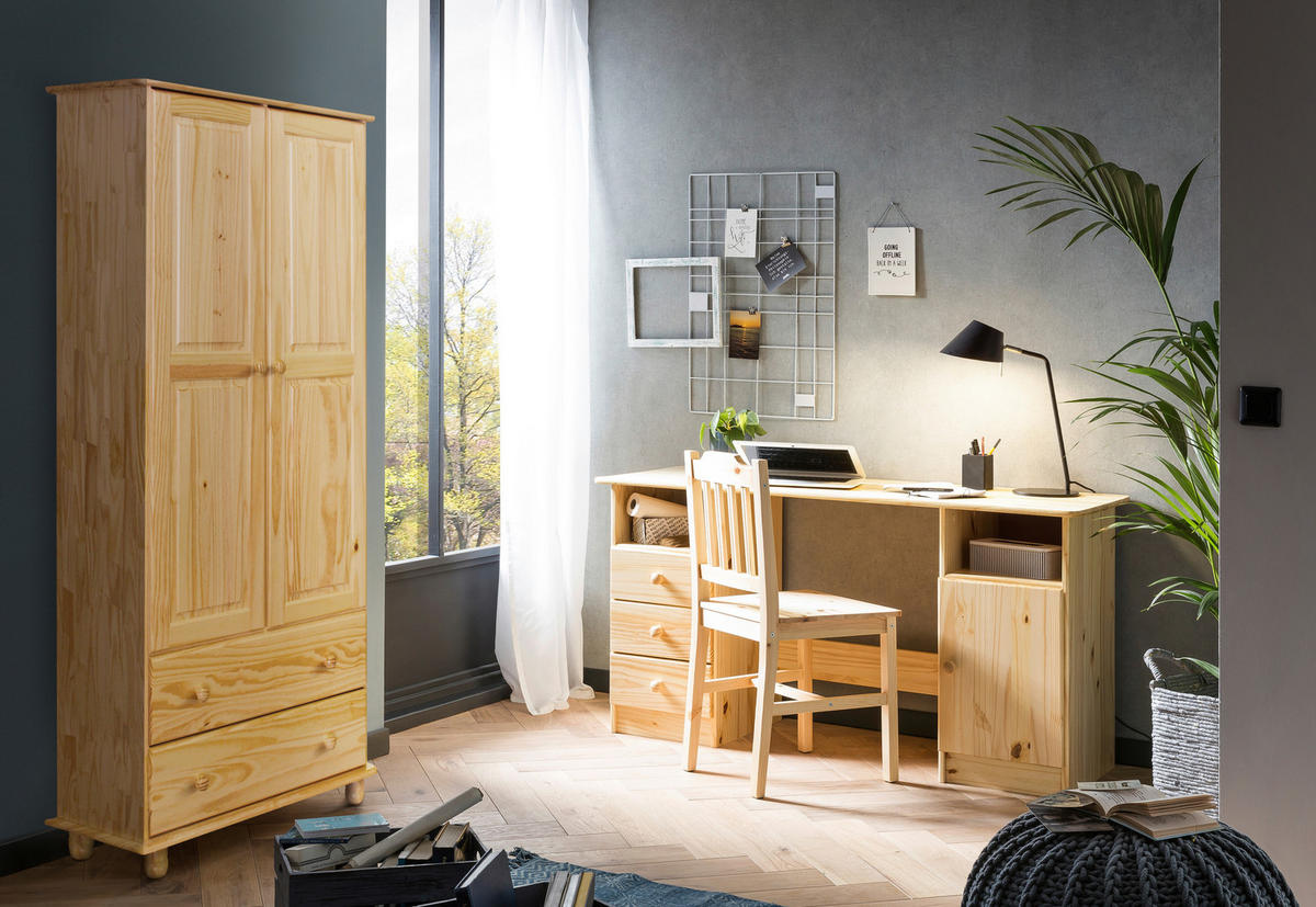 GARDEROB 82/177/52 cm 2-dörrar - naturfärgad, Natur, trä (82/177/52cm) - Livetastic