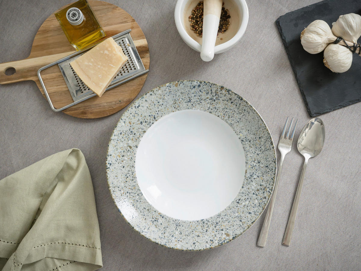 PASTATELLER Grau, Weiß Stone Collection Genua 4-teilig  - Weiß/Grau, Basics, Keramik - Creatable