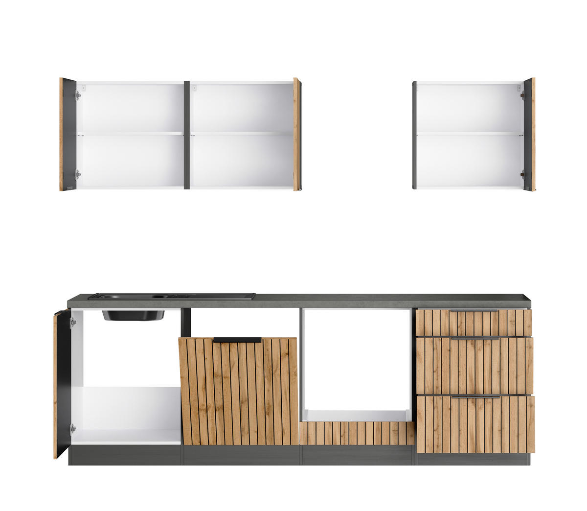 KÜCHENLEERBLOCK 240 cm   in Graphitfarben, Eiche Wotan  - Schieferfarben/Eiche Wotan, Basics, Holzwerkstoff/Metall (240cm) - Held