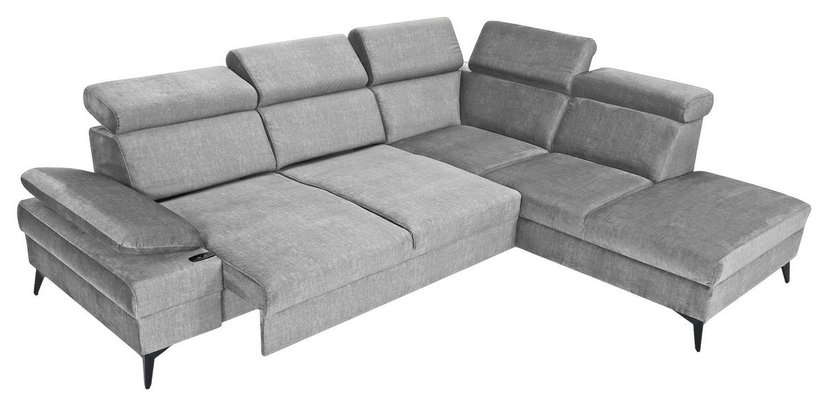 ECKSOFA Grau Flachgewebe Schlaffunktion, Armteilverstellung, Kopfteilverstellung, Sitztiefenverstellung  - Schwarz/Grau, MODERN, Textil/Metall (258/210cm) - Landscape