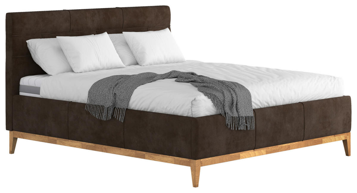 POLSTERBETT 160/200 cm,  in Braun, Lattenrost, Bettkasten, Matratzen, H2 + H4 = mittel + sehr fest  - Eichefarben/Anthrazit, MODERN, Holz/Holzwerkstoff (160/200cm) - MID.YOU