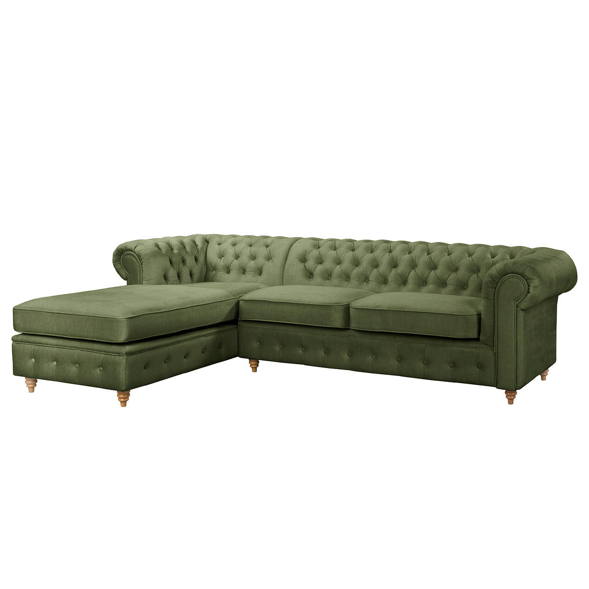 ECKSOFA Mikrofaser Dunkelgrün  - Dunkelgrün/Braun, Design, Holz/Textil (182/284cm) - P & B