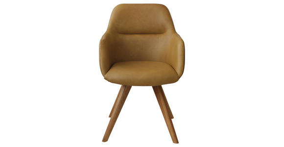 ARMLEHNSTUHL in Echtleder pigmentiert - Eichefarben/Cognac, Design, Leder/Holz (57/85,5/65cm) - Voleo