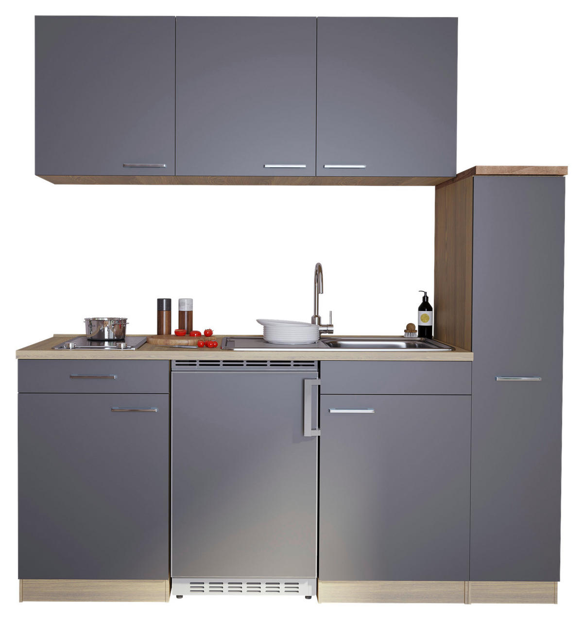KÜCHENBLOCK 180 cm   in Grau  - Eichefarben/Alufarben, Basics, Holzwerkstoff/Kunststoff (180cm) - Respekta