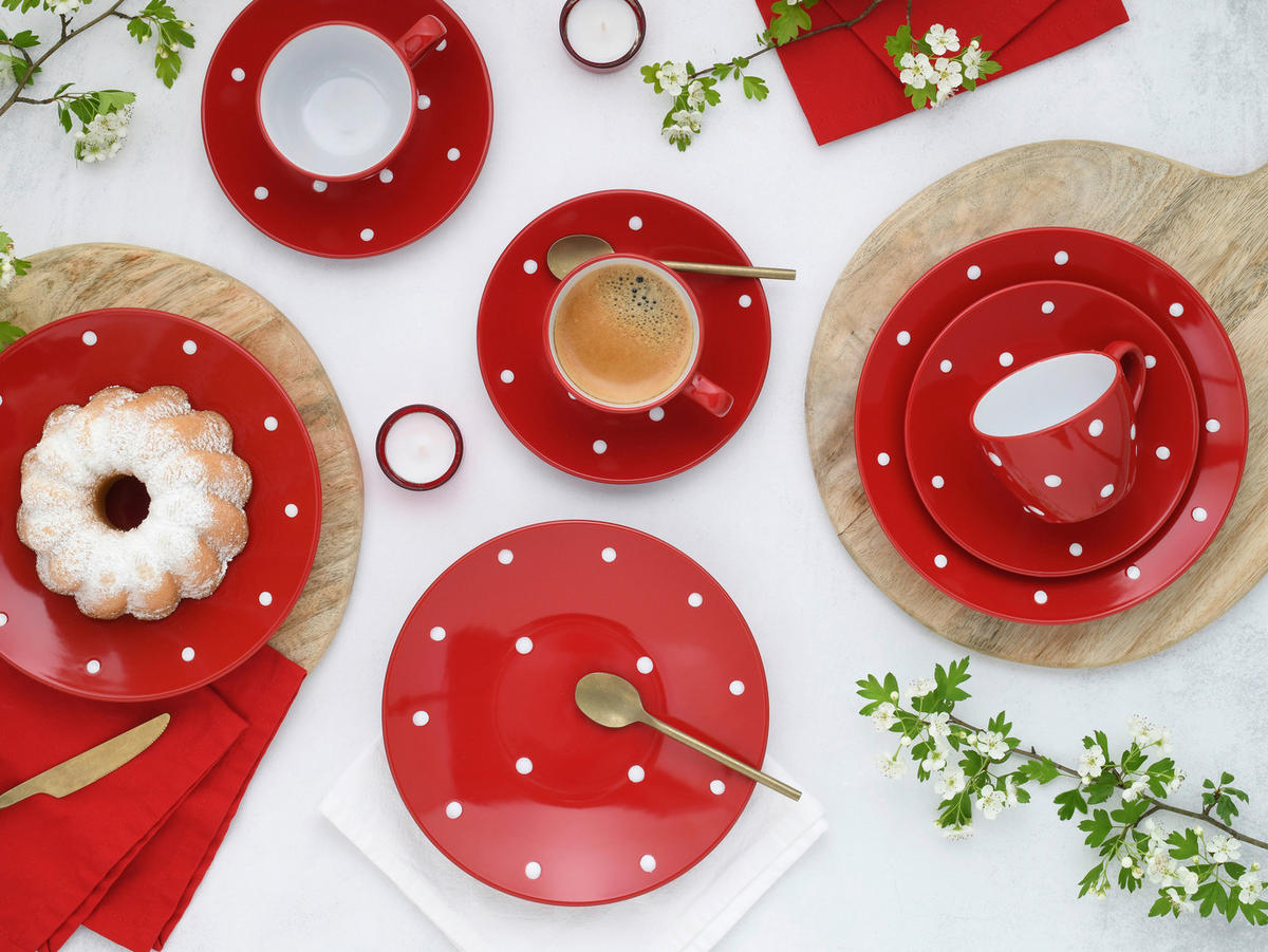 KAFFEESERVICE Polka Dots bunt 18-teilig  - Rot/Weiß, Basics, Keramik - Creatable