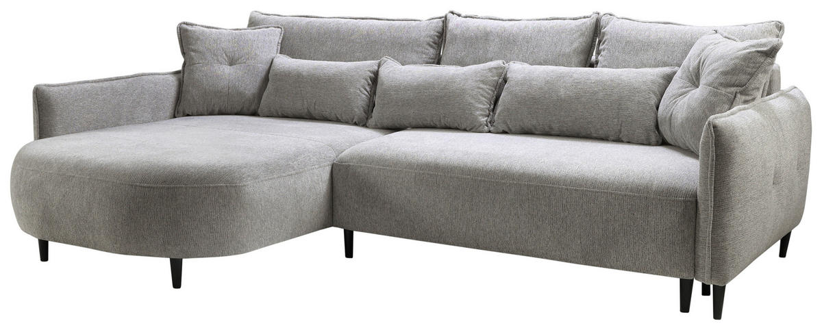 ECKSOFA in Chenille Hellgrau  - Hellgrau/Schwarz, Modern, Textil/Metall (200/285cm) - MID.YOU