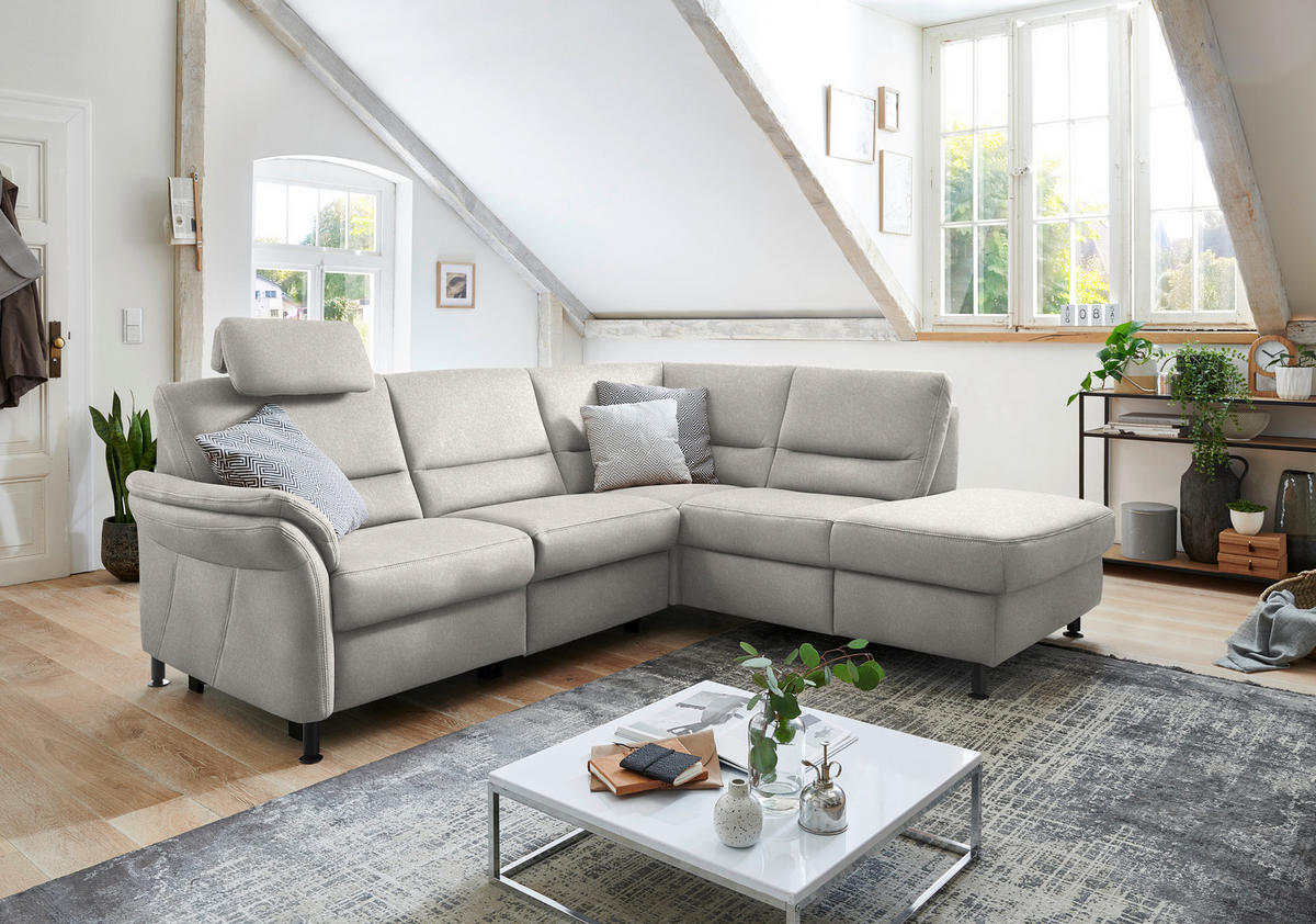ECKSOFA in Flachgewebe Hellgrau  - Hellgrau/Schwarz, Modern, Textil/Metall (227/203cm) - Beldomo System