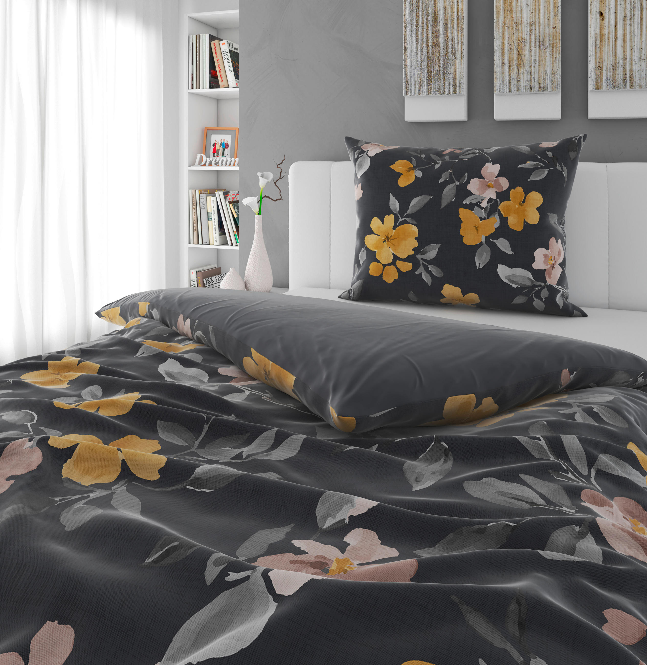 WENDEBETTWÄSCHE Mavie Satin 140/200 cm  - Grau, KONVENTIONELL, Textil (140/200cm) - Novel