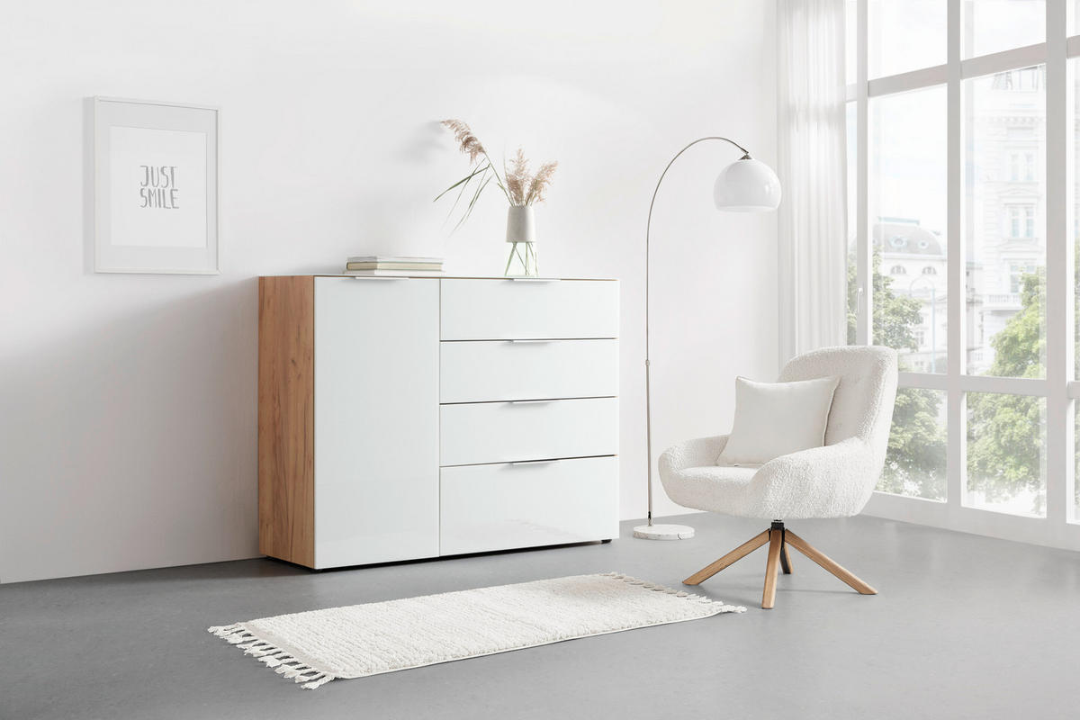 TÁLALÓSZEKRÉNY 134/102/42 cm  - króm/fekete, Modern, műanyag/faalapú anyag (134/102/42cm) - Premium Living