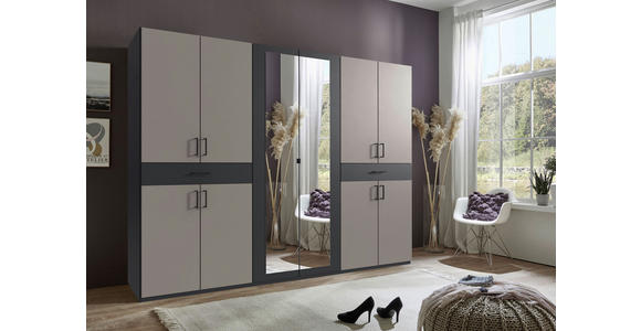 DREHTÜRENSCHRANK in Graphitfarben, Sahara - Schwarz/Graphitfarben, KONVENTIONELL, Glas/Holzwerkstoff (270/208/58cm) - Carryhome