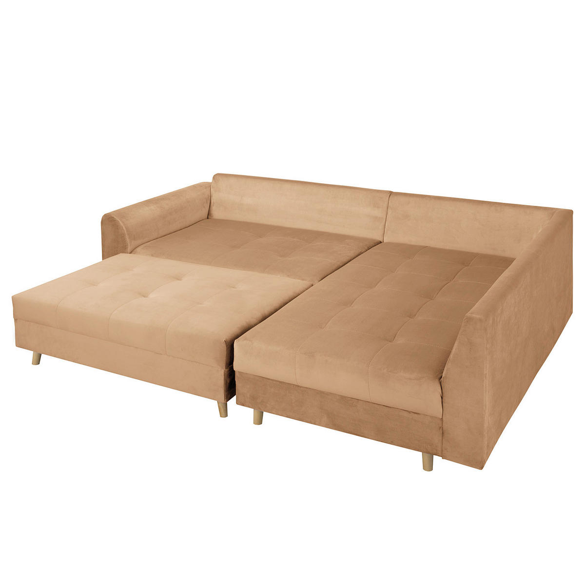 ECKSOFA inkl. Hocker Ariella Hellbraun Samt Rückenkissen, Hocker  - Hellbraun/Naturfarben, Design, Holz/Textil (231/161cm) - Livetastic