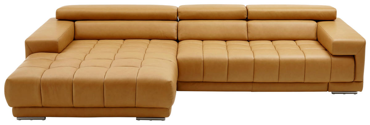 ECKSOFA in Echtleder Currygelb  - Currygelb/Alufarben, Design, Leder/Metall (190/335cm) - Beldomo Speed