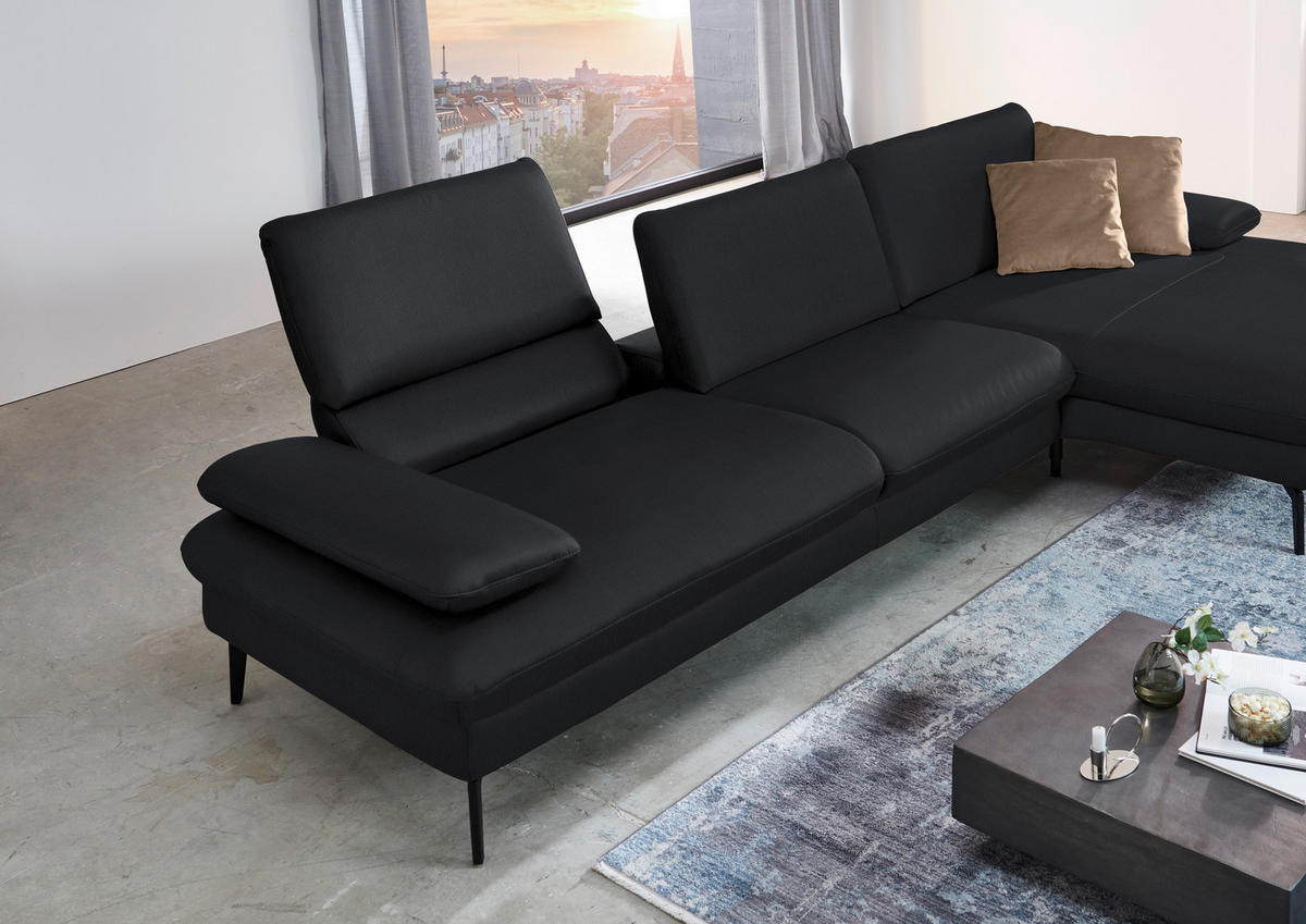 ECKSOFA in Echtleder Anthrazit  325/157 cm  - Anthrazit/Schwarz, Design, Leder/Metall (325/157cm) - Dieter Knoll