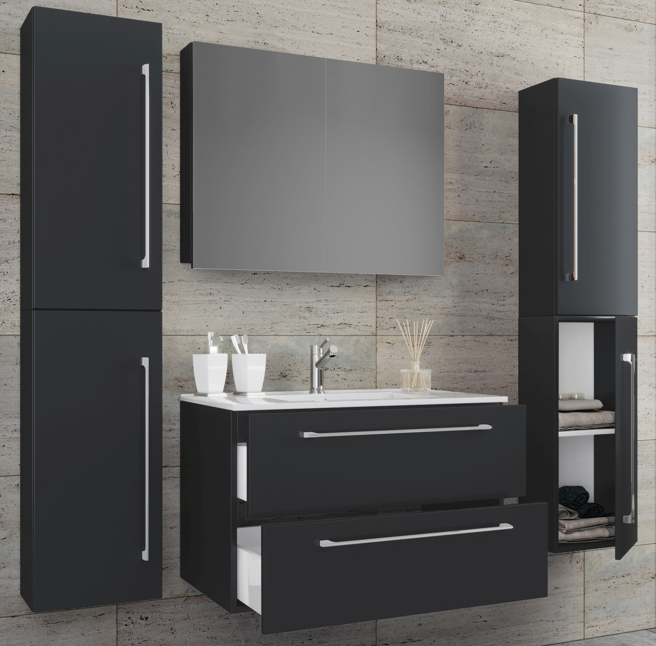 BADEZIMMER  in 127 cm  - Schwarz/Weiß, MODERN, Keramik/Holzwerkstoff (127cm) - MID.YOU