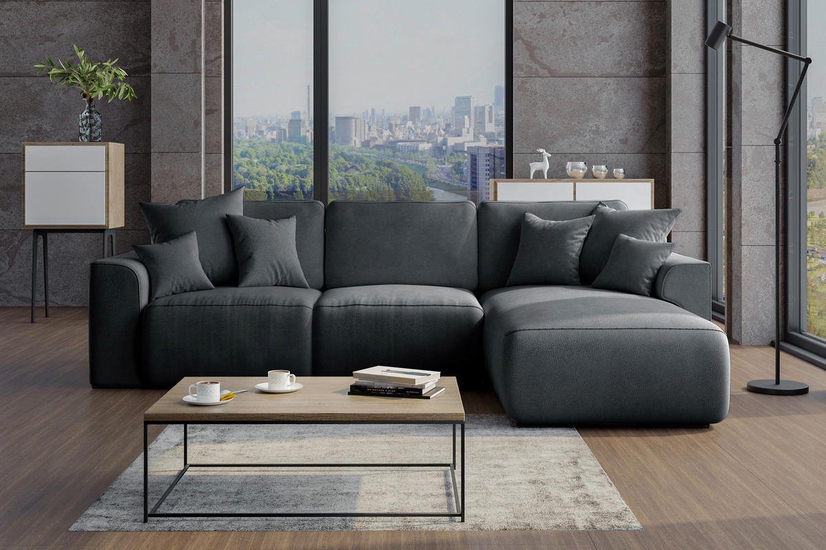 ECKSOFA in Lederlook Anthrazit  293/195 cm  - Chromfarben/Anthrazit, KONVENTIONELL, Kunststoff/Textil (293/195cm) - Carryhome