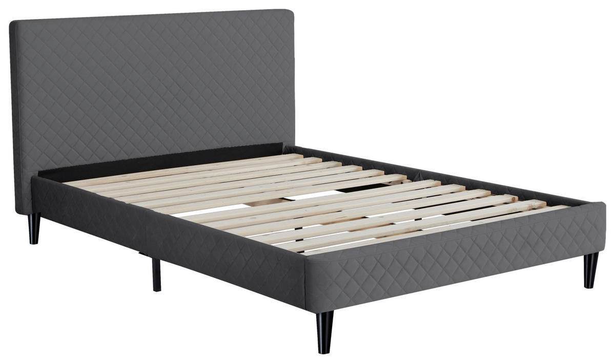 POLSTERBETT 140/200 cm,  in Grau, Lattenrost,  - Schwarz/Naturfarben, Design, Holz/Kunststoff (140/200cm) - Boxxx