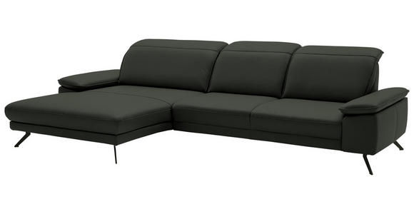 ECKSOFA in Echtleder Dunkelgrün  - Dunkelgrün/Schwarz, Design, Leder/Metall (193/332cm) - Dieter Knoll