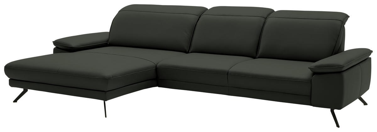 ECKSOFA in Echtleder Dunkelgrün  - Dunkelgrün/Schwarz, Design, Leder/Metall (193/332cm) - Dieter Knoll