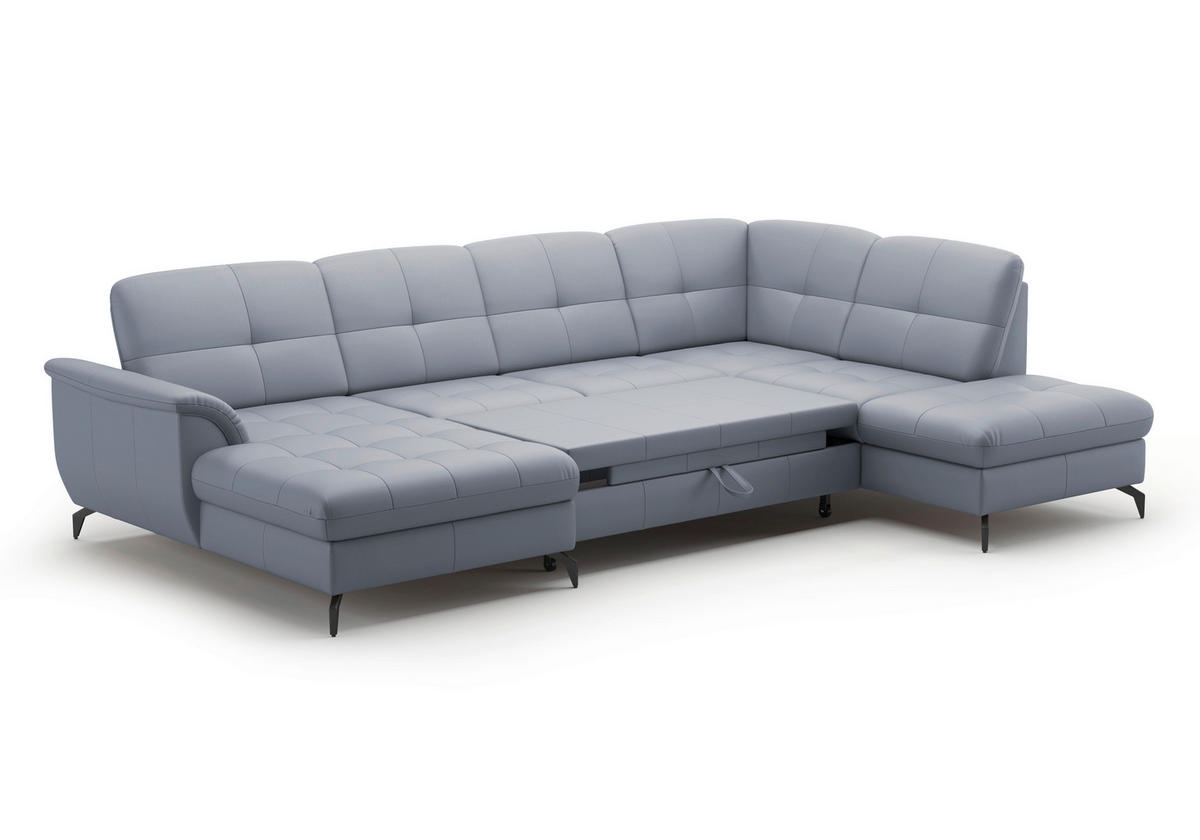 WOHNLANDSCHAFT Graublau Echtleder  - Graublau/Schwarz, MODERN, Leder/Metall (164/319/212cm) - Sit & More