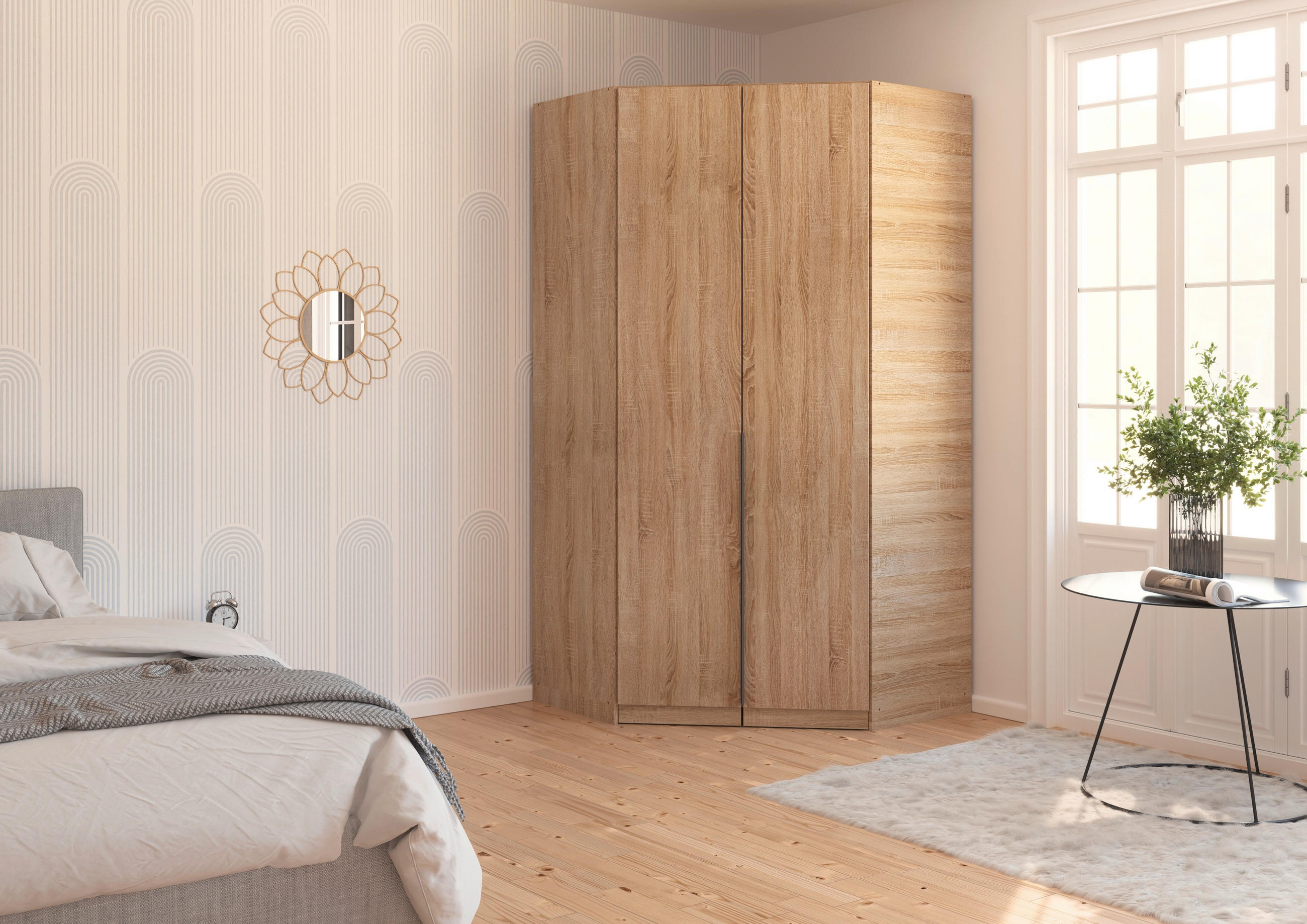 HÖRNGARDEROB 117/229/117 cm  - Sonoma ek/grå, Modern, trämaterial (117/229/117cm) - Rauch Möbel