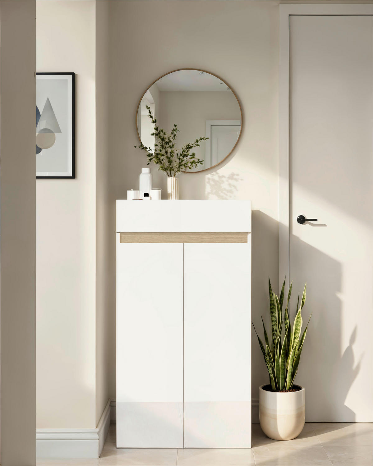 SCHUHSCHRANK Eichefarben, Weiß Hochglanz  - Eichefarben/Weiß Hochglanz, Design, Holzwerkstoff (63/114/35cm) - MID.YOU