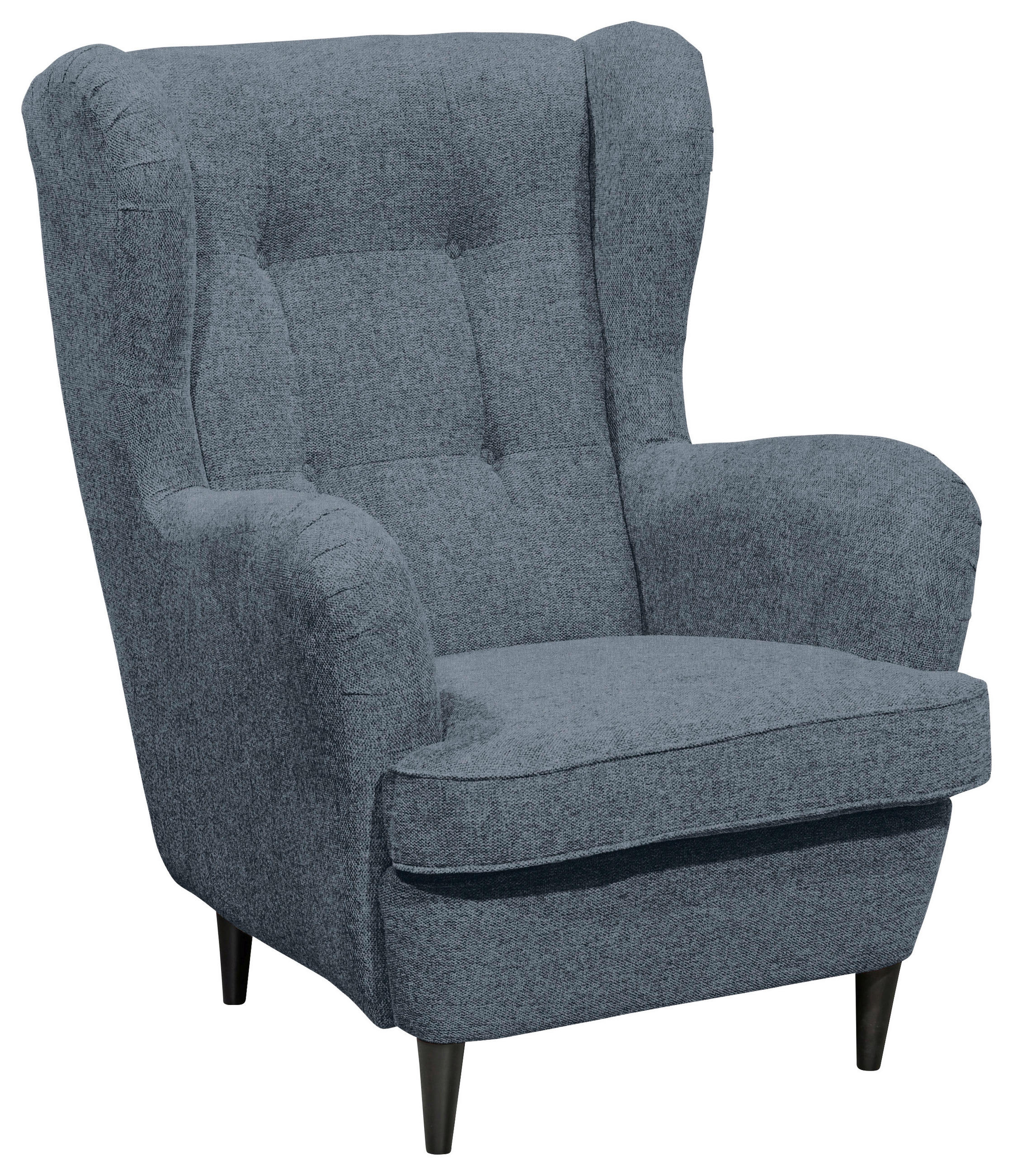 ÖRONLAPPSFÅTÖLJ i mikrovelour blå  - blå/svart, Basics, trä/textil (78/102/98cm) - MID.YOU