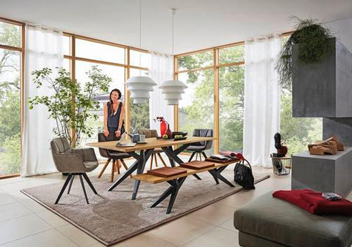 ESSTISCH in Holz 180/100/76 cm  - Eiche Bianco/Schwarz, Design, Holz/Metall (180/100/76cm) - Musterring