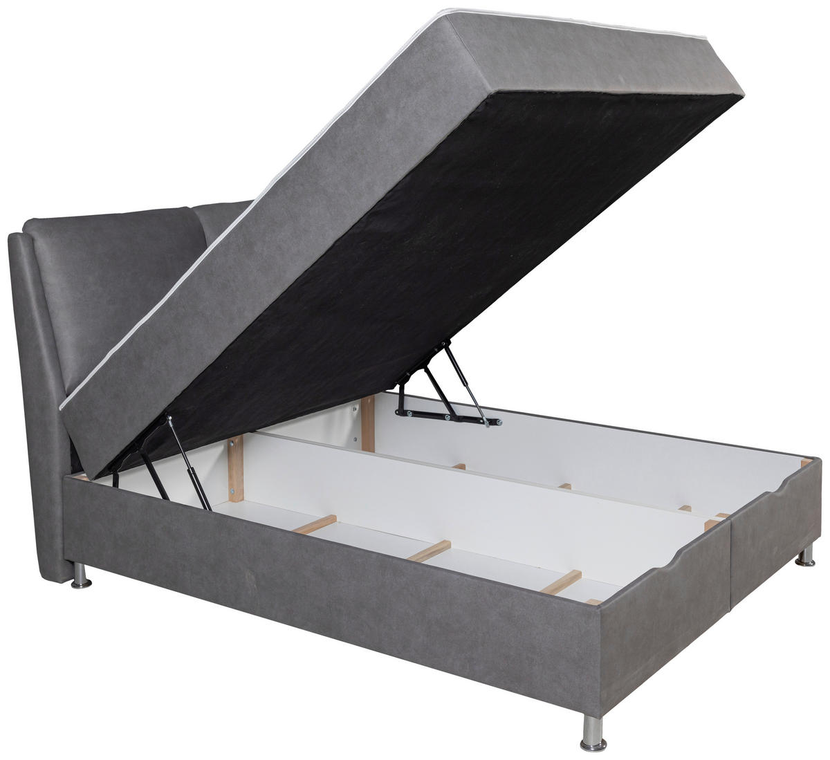 Pat Boxspring, gri - argintiu/gri, Modern, textil (180/200cm) - Hom`in