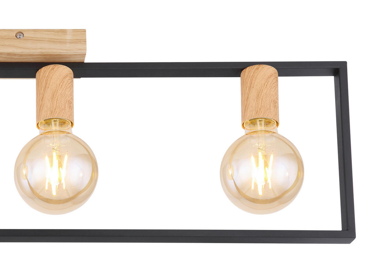 DECKENLEUCHTE    90/6,5/26 cm  - Schwarz/Braun, Konventionell, Holz/Metall (90/6,5/26cm) - Globo