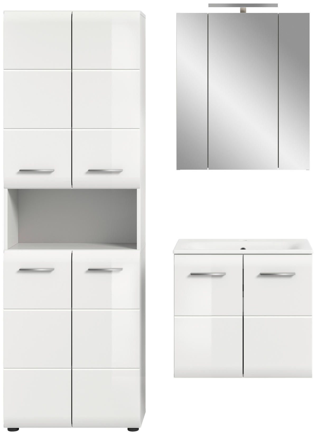 BADEZIMMER 3-teilig  in 120 cm  - Weiß Hochglanz/Silberfarben, MODERN, Keramik/Holzwerkstoff (120cm) - MID.YOU