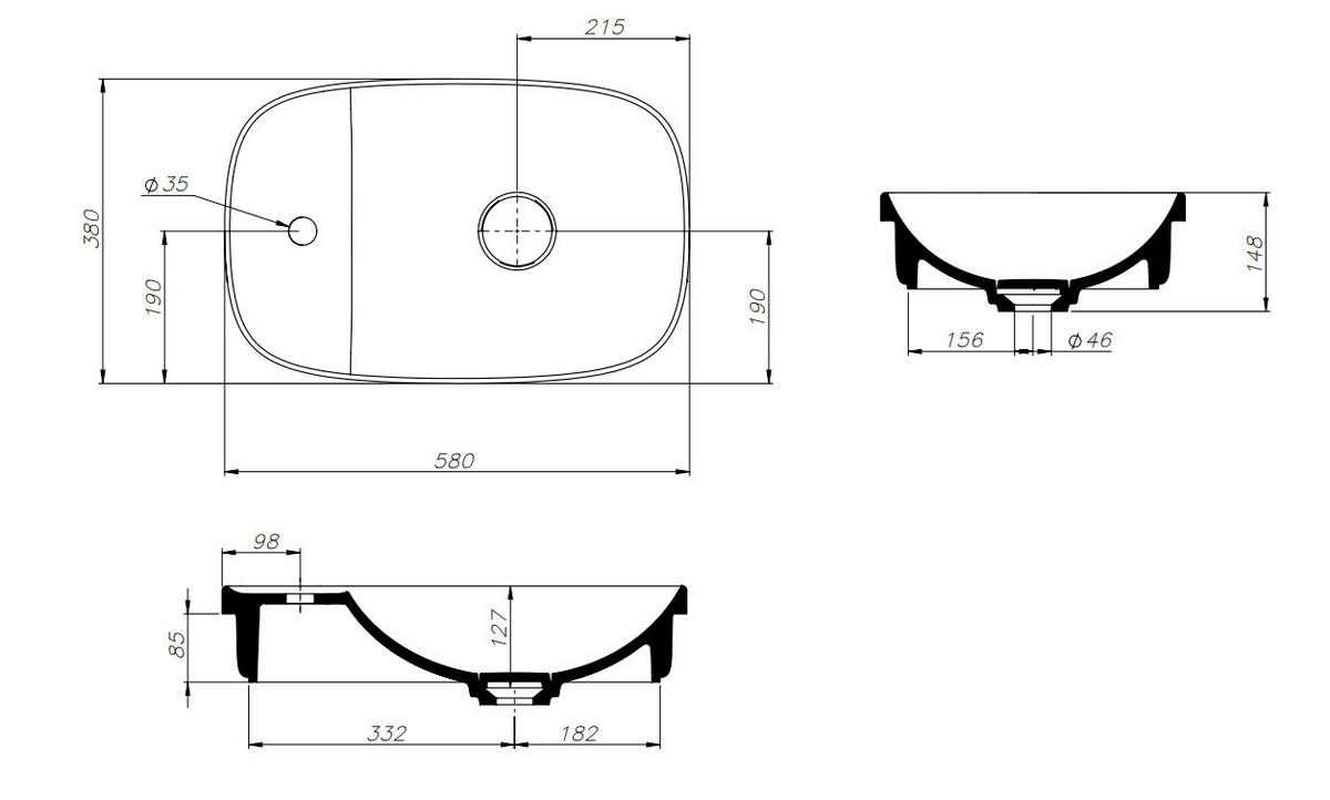 WASCHBECKEN 58/14,8/38 cm  - Weiß, Basics, Stein (58/14,8/38cm) - Dieter Knoll