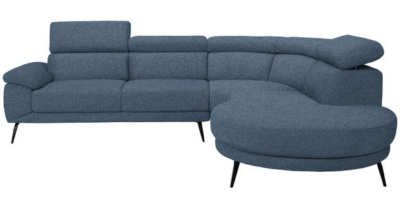ECKSOFA Blau Velours - Blau/Schwarz, Design, Textil/Metall (299/264cm) - Novel