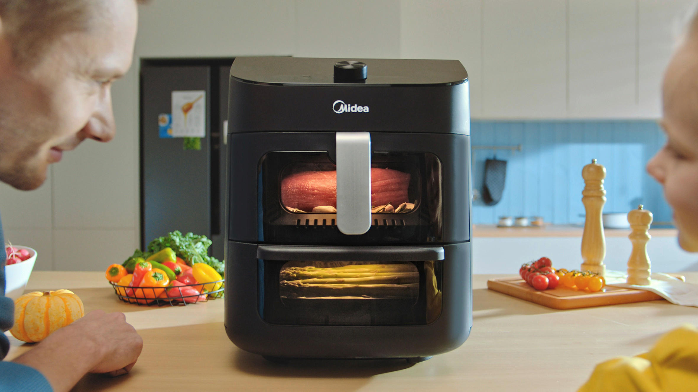 HEIßLUFTFRITTEUSE Airfryer MAD1100DADK 6,4 + 4,4 l  - Silberfarben/Schwarz, Basics, Kunststoff/Metall (42,5/40,5/32,5cm) - Midea