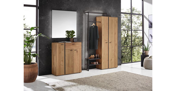 GARDEROBENSCHRANK 128,9/210,3/37 cm - Dunkelgrau/Eichefarben, Natur, Holz/Holzwerkstoff (128,9/210,3/37cm) - Valnatura