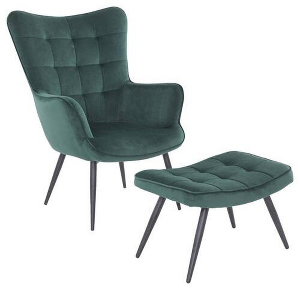 HOCKER Uta Samt Grün  - Schwarz/Grün, MODERN, Textil/Metall (60/39/41cm) - MID.YOU