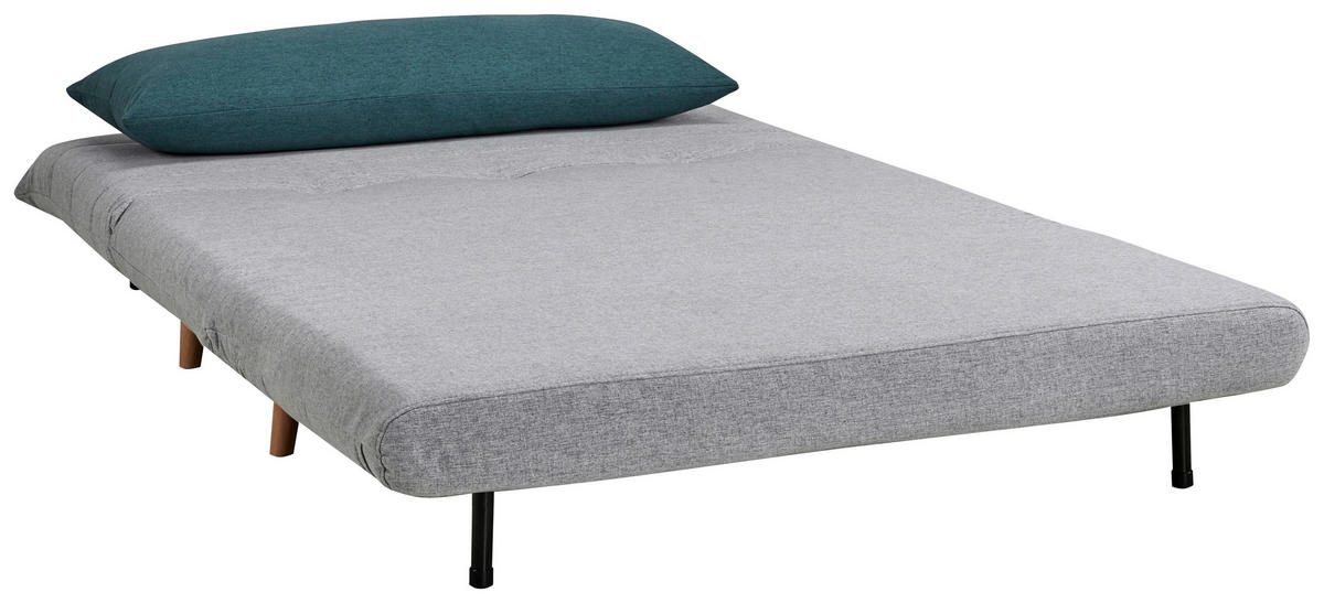 SCHLAFSOFA Webstoff Grau  - Blau/Naturfarben, MODERN, Holz/Kunststoff (125/84/91cm) - Livetastic