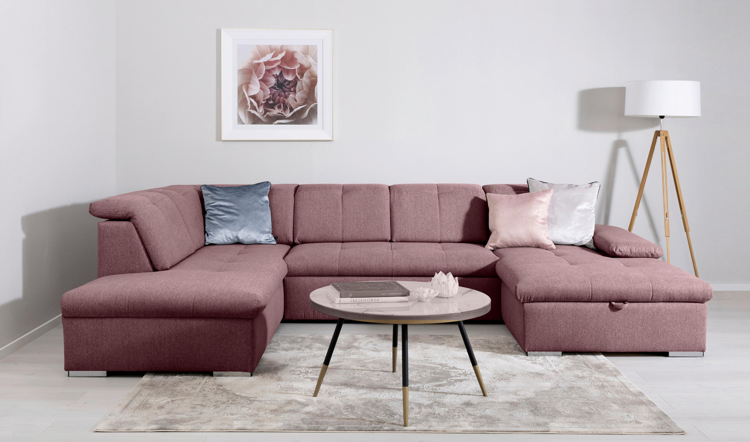 WOHNLANDSCHAFT Ramzes Beere  - Beere/Grau, Design, Textil/Metall (215/328/173cm) - MID.YOU