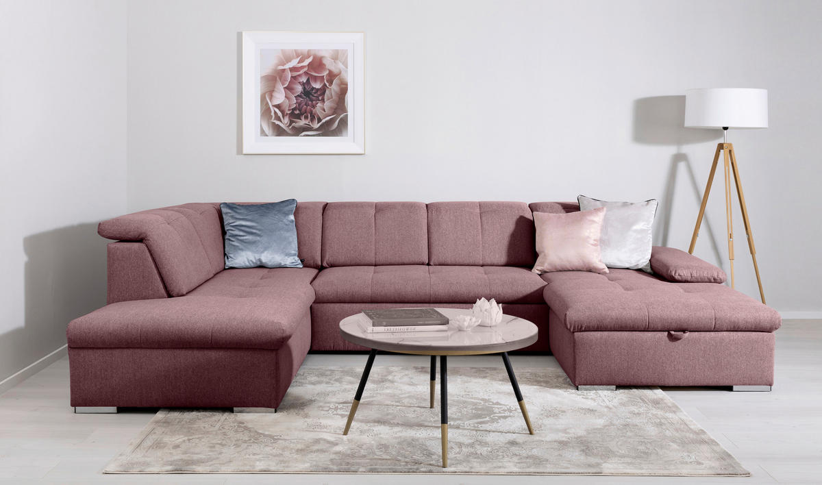 WOHNLANDSCHAFT Ramzes Beere  - Beere/Grau, Design, Textil/Metall (215/328/173cm) - MID.YOU