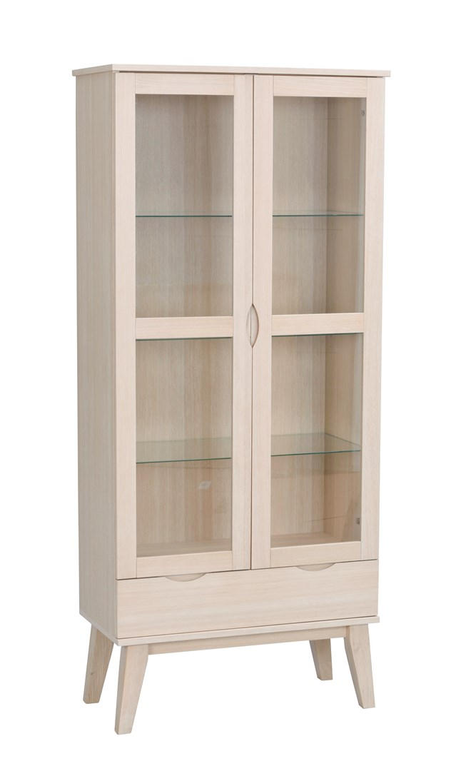 VITRINSKÅP i massiv ek vit, ekfärgad  - vit/ekfärgad, Design, glas/trä (82/185/40cm) - Rowico